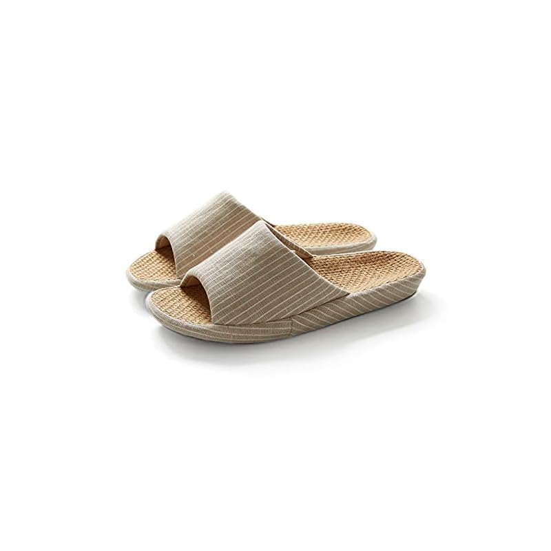 

[Ohmyk] Unisex room linen slippers, indoor floor slippers, quiet, lightweight, open toe (brown, adult, XL, alphabet, japanese shoe size dimensions,
