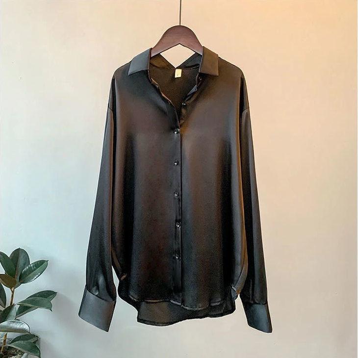 

Women s New Versatile Drape Top Retro Shirt Long Sleeves S