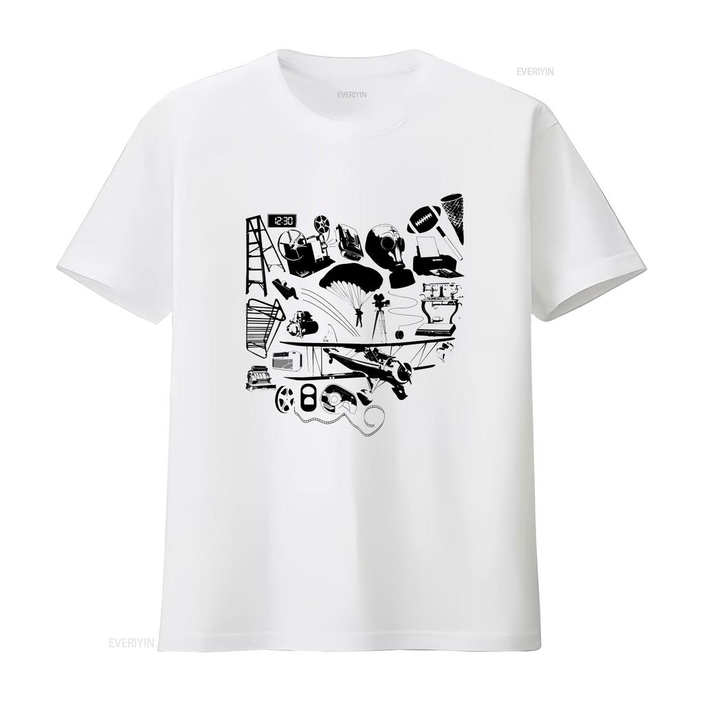 Dayton Ohio Inventions Crew Neck T Shirt Multiple Colors vintage Washed fashion Unisex streetwear homme Casual Versatile