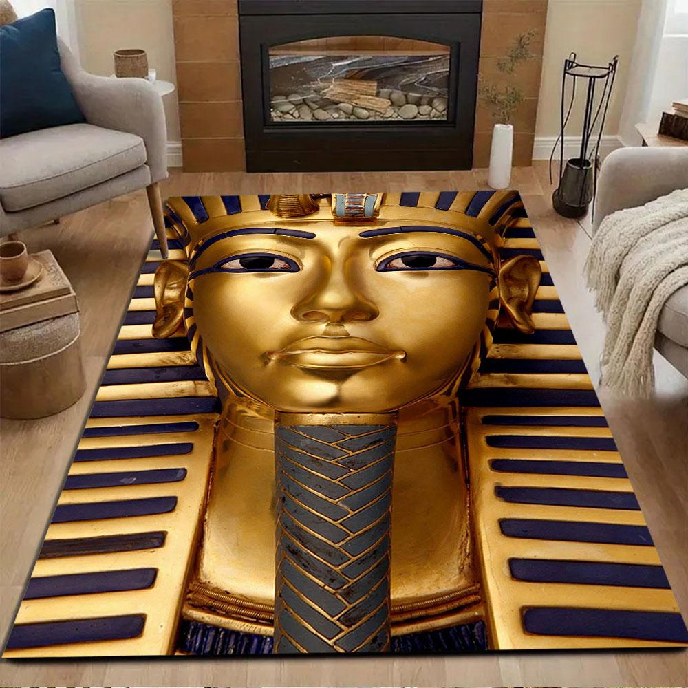 Golden Pharaoh's Mask Design Patterned carpet, non slip mat suitable for living room and bedroom sofas