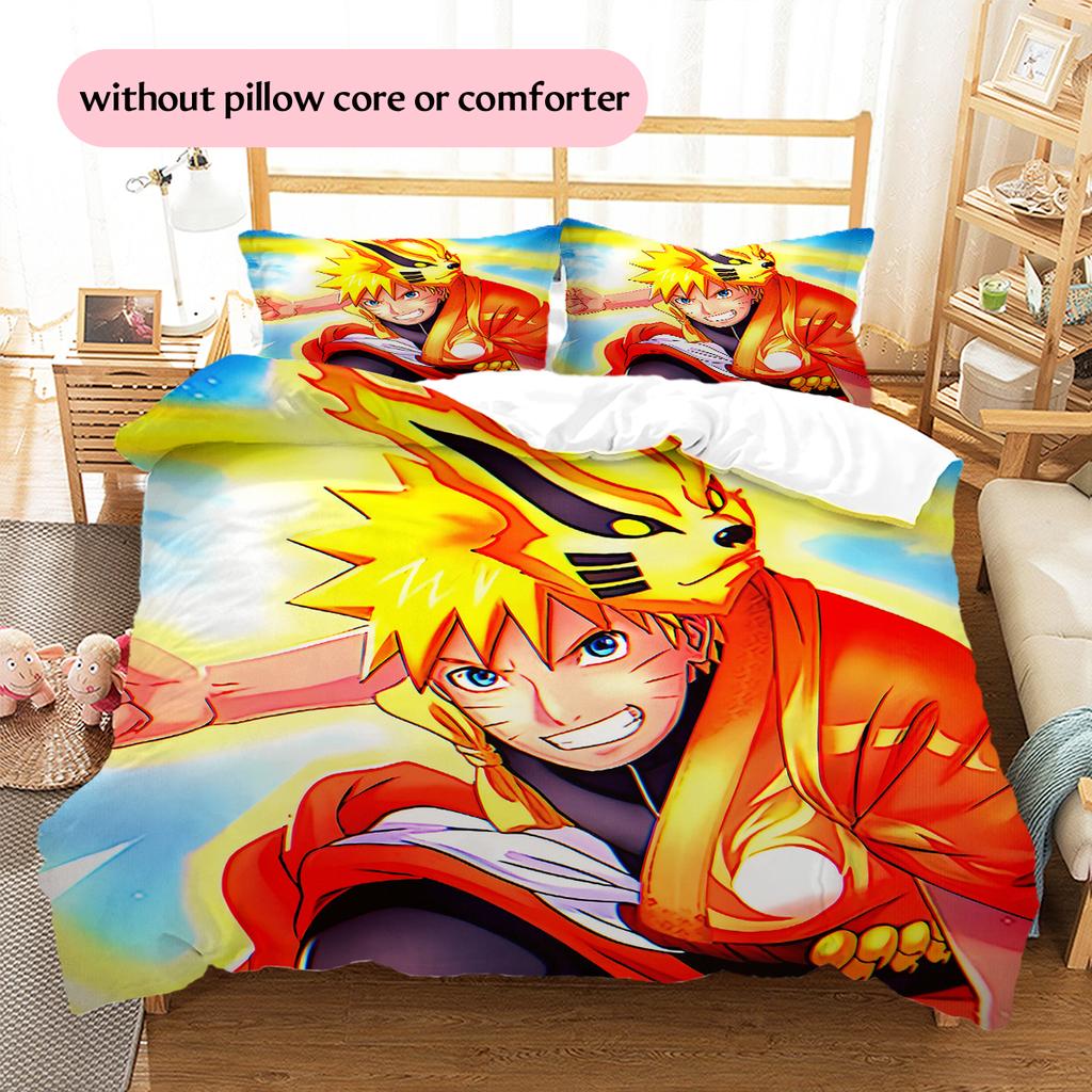 Naruto Uzumaki Wzór Naruto Pościel Dekoracja Domu Prezent Urodzinowy (1 * poszwa na kołdrę + 2 * poszewki na poduszki, bez rdzenia)