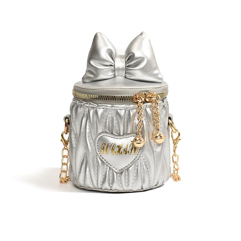 Bows Bucket Bag, Chic Heart-shaped Shoulder Bag, Children's Chain Crossbody Bag