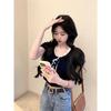 Summer new bow lace fake two-piece short-sleeved t-shirt slim-fit short gentle style chic top trendy