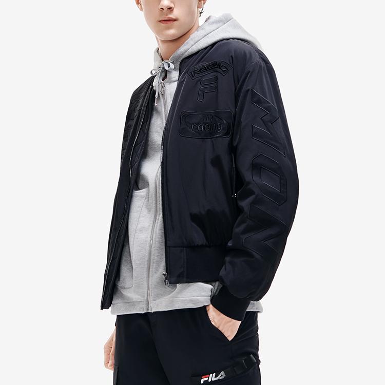FILA Embroidered Logo Pattern Sports Warm Pilot Cotton Jacket Men jackets Black F11M219901FBK