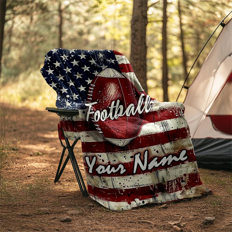 1PC Custom Name American Football Pride outdooor Flannel blankets Patterns Throw Blanket All-Season Soft Gift for Couch, Bed, Camping gifts