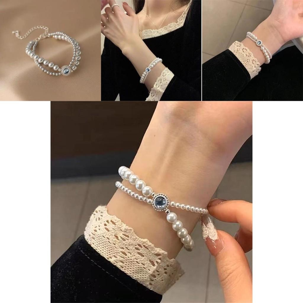Glamorous Double Layer Pearl Bracelet With Classic Geometric Design For Women