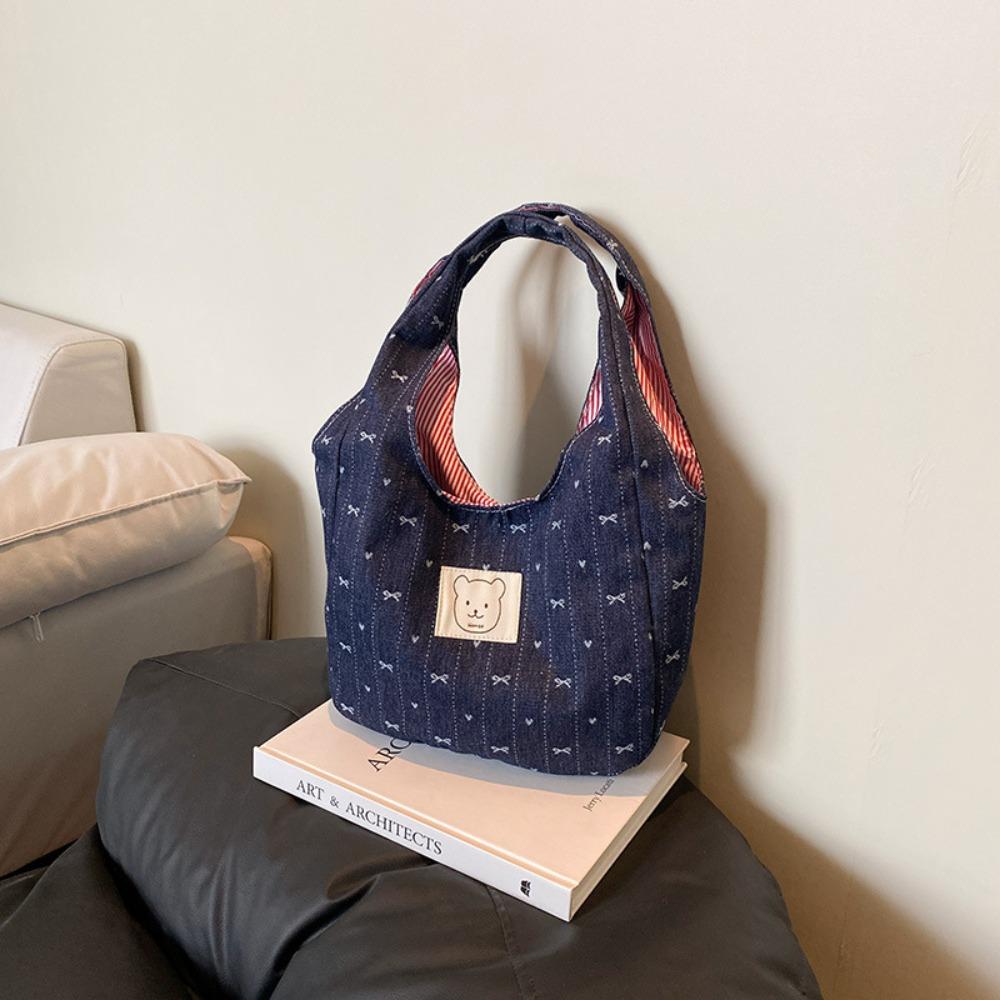 

Корейский стиль Джинсовая сумка с бантом Сумка на запястье с милым бантом Прекрасная джинсовая сумка-ведро Студенты темно-синий