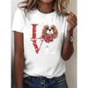 LIEBE mit Cavalier King Charles Spaniel Aufdruck T-Shirt, Kurzarm Rundhals Lässiges Oberteil für Sommer & Frühling, Damenbekleidung