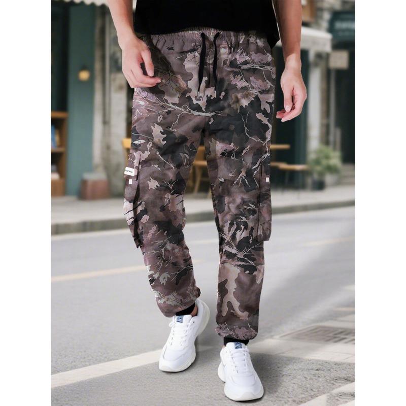 Mens Casual Drawstring Multi Pockets Straight Long Work Cargo Pants