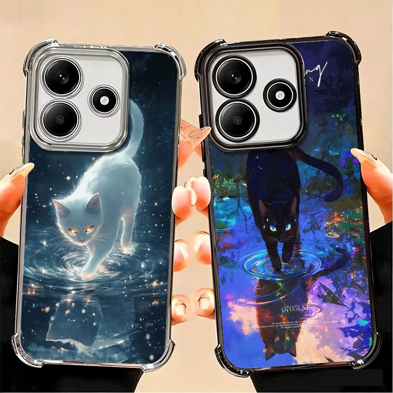 Night Moon Cat Dreamy Art Soft Phone Case For Xiaomi Poco X7 X8 Pro Max X6 X5 X3 F8 Ultra F7 M8 M7 M5S Redmi 15C 15A 15 14C 13C