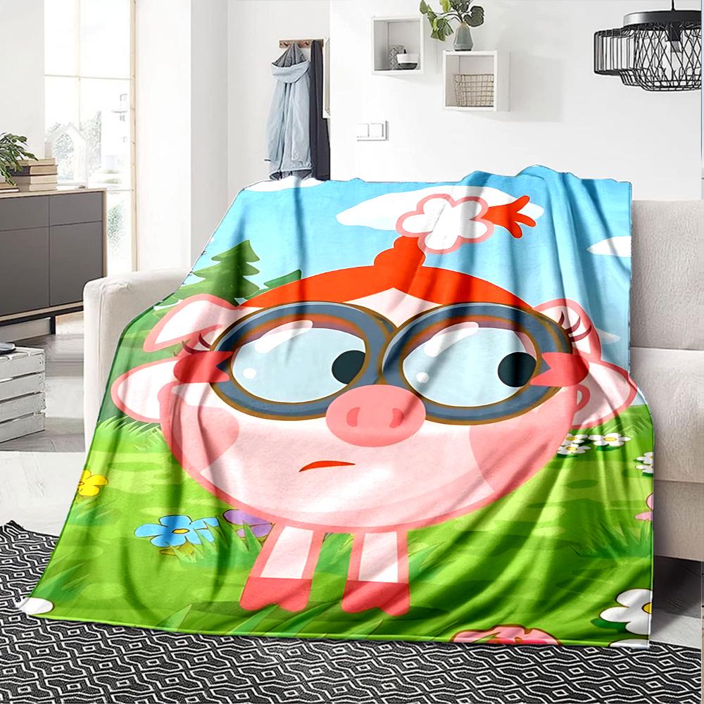 1Pc Cute Cartoon Character KikoRiki Blanket Soft Comfortable Polyester Blanket All Season Warm Throw Bedroom Office Outdoor Use Perfect Christmas Gift