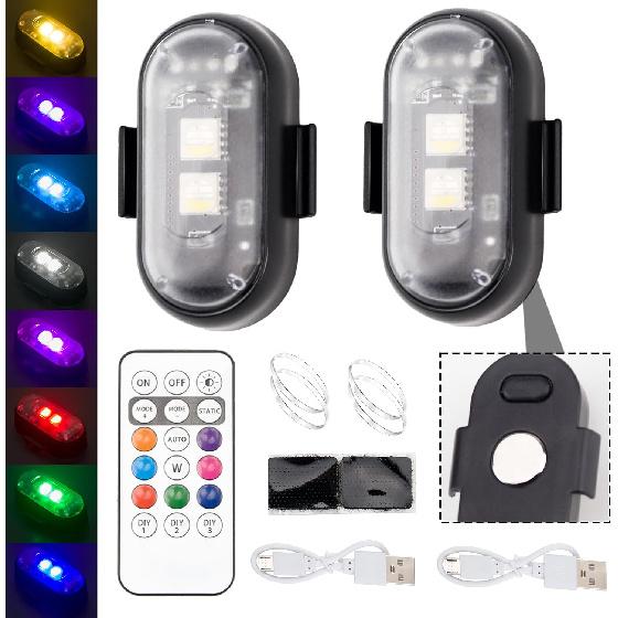 2PCS Wireless LED Strobe Lights with Remote Control, Waterproof USB Charing 8 Colors Mini LED Lights, High Brightness Anti-Collision Warning LED