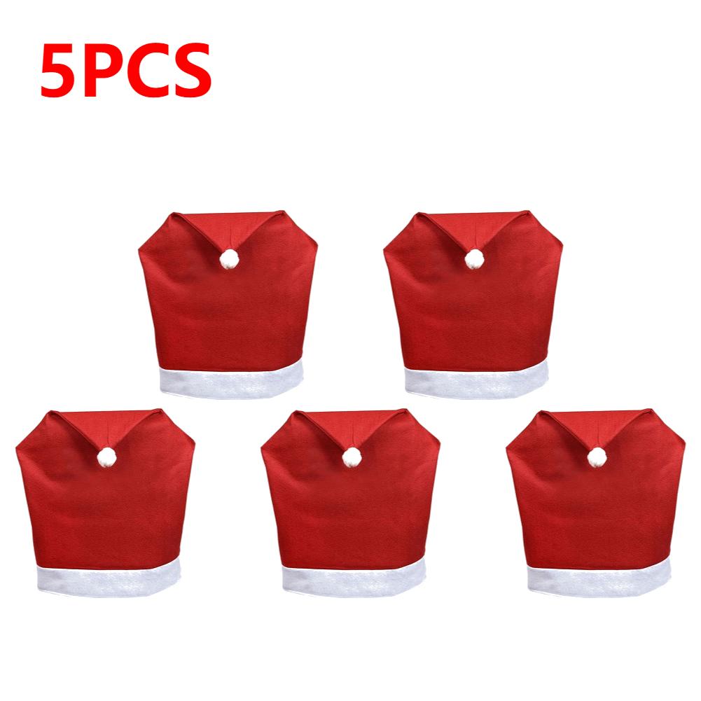 15-1PC Christmas Decorations Xmas Santa Claus Red Hat Chair Back Cover Non-woven Christmas Chair Cover Holiday Party Supplies