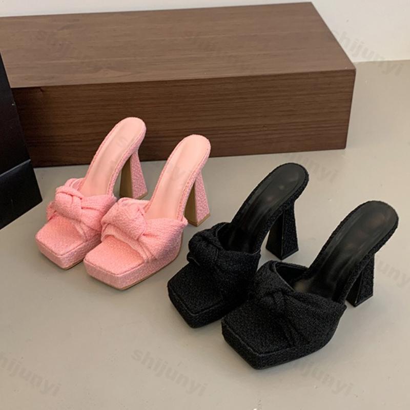 Modisches wasserdichtes Design High Heel Slipper 2025 Sommer Neu Damen Quadratische Zehen Offene Zehen Schleifen Modisch Elegant Outdoor Party Sandalen