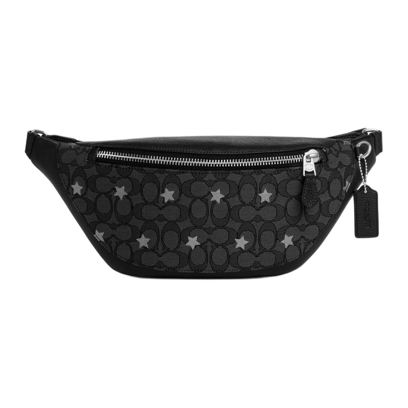 

Coach Warren 40 Zipper Closure Star Embroidery Iconic Jacquard Patchwork Pebble Grain Leather Waist Bag Large Men waist bag Charcoal Black CO921-SVPHT Basic Set (Bag+Dust Bag)