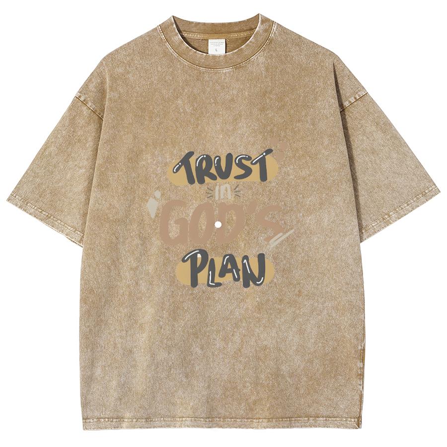 

Доверься Плану Бога Монограммный Принт Женская Выстиранная Футболка Лето Новая Оверсайз Короткий Рукав Простой Повседневный Топ Базовая Футболка 3XL