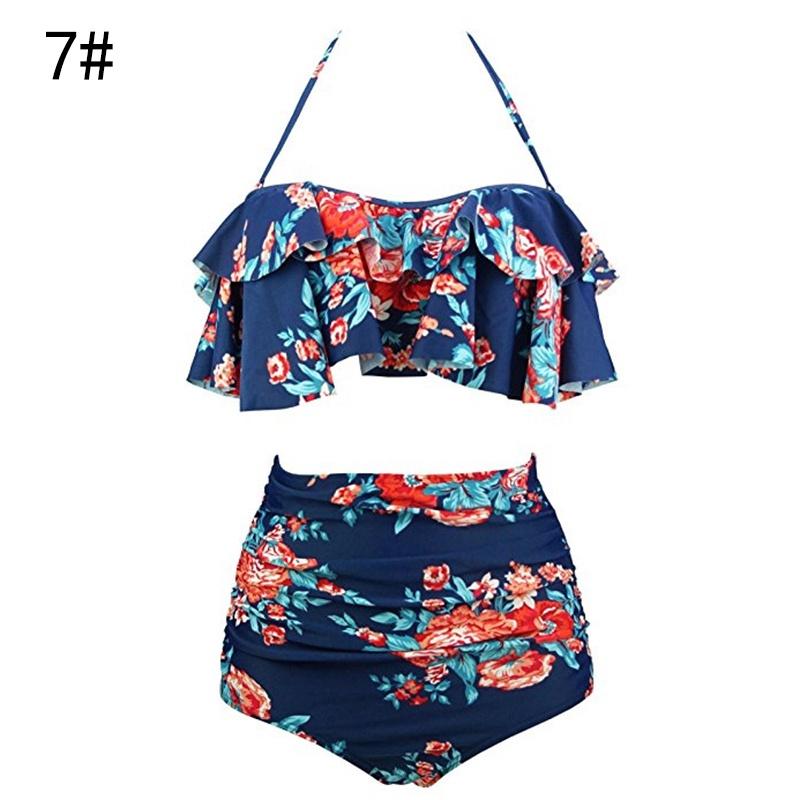 Damen Blumen High Waist Bikini Set Stilvolle Bademode Gepolstert Übergröße Badeanzug