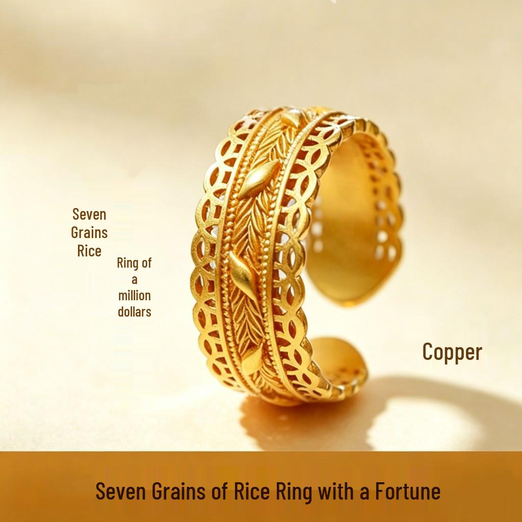 Copper-Plated Gold High Color Retention Waist Wrap Ring Bracelet with Ten Thousand Coins and Seven Grains of Rice for Attracting Wealth.