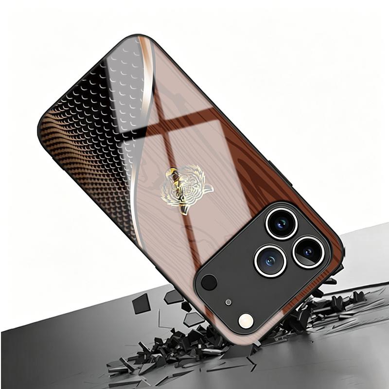 Tiger Head Wood Grain Tempered Glass Phone Case for iPhone 17 16 Pro Max 15 14 Plus 13 12 11 Pro 16E 17Air X XR XS 7 8 SE2 Cover