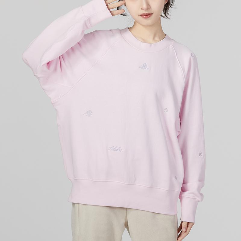 adidas Bluv Q1 Sweatshirt With Letter Logo Embroidery Women Tops Pink IC0812
