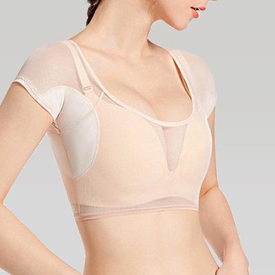 Women Tops Low-Collar Short Sleeve Shoulder Padded Tops Reusable Ergonomic Pads Washable See-through Short Tops