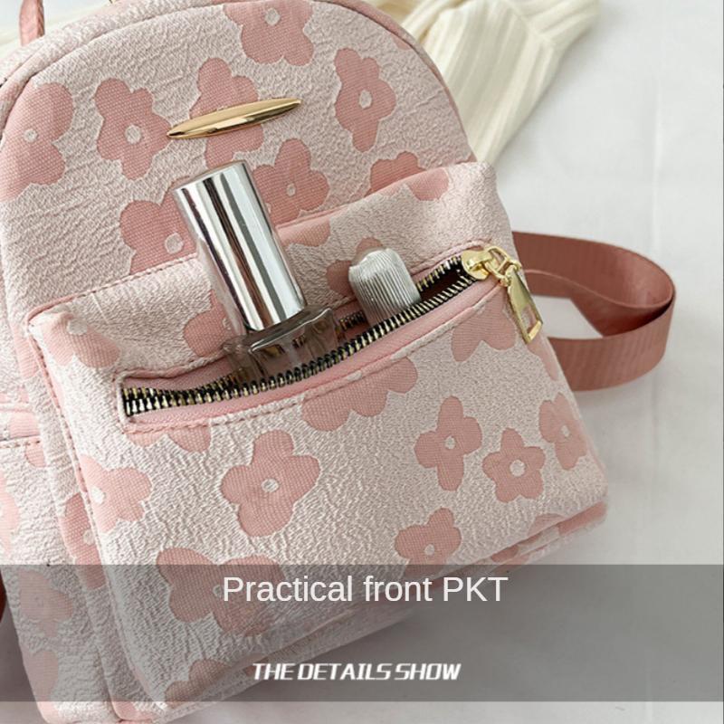 Women's Backpack Leather Shoulder Mini Small Backpack Multi-Function Ladies Phone Pouch Pack Flower Print Ladies School Backpack Bag for Women