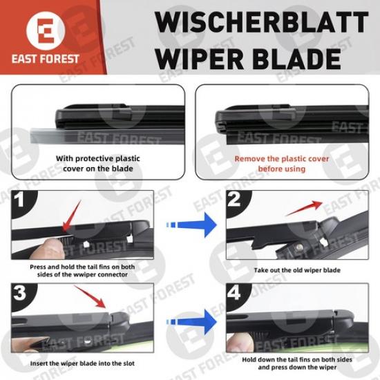 24" & 21" Front Bracketless Windshield Wiper Blades Direct Connect All Season US