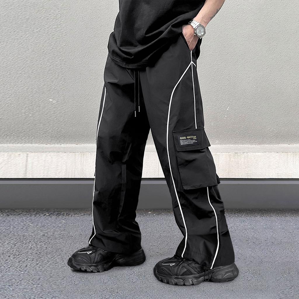 Herren Cargohose - Gestreifte Trendige Streetwear Weitbeinige Hose Mit Design