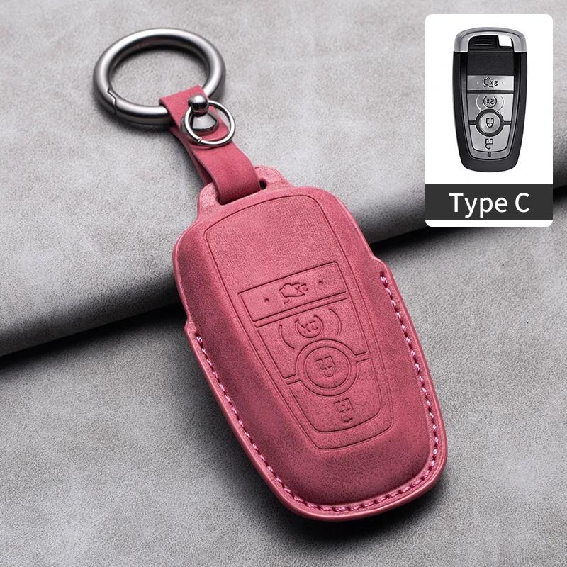 Styling Mouldings Sheepskin Car Key Cover Case for Ford Maverick Focus Edge Explorer Everest Fusion Mondeo Mustang Raptor Bronco