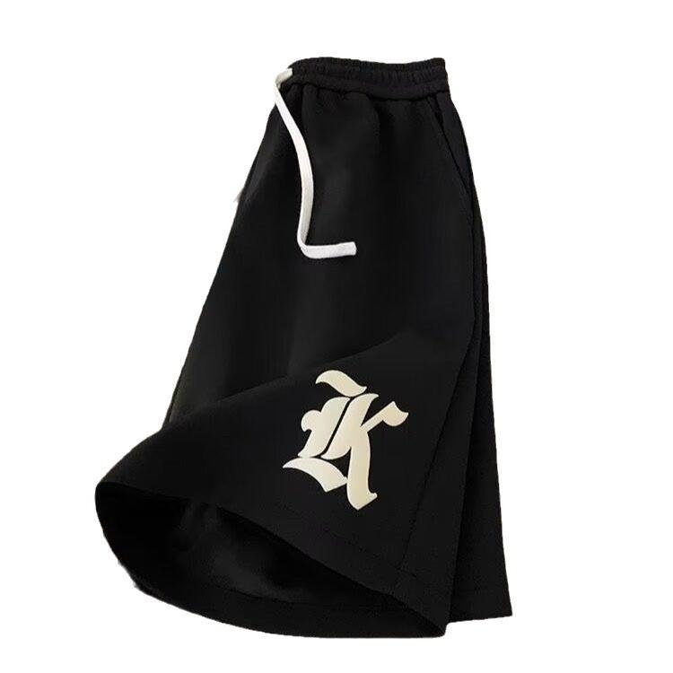 Oversized Loose Shorts Men American Retro Gothic Alphabet Print Japanese Samurai Style Casual Sports Beach Pants Shorts