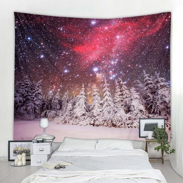 Christmas Snow Tapestry Santa Gifts Fireplace Christmas Tree Elk Wall Hanging Room Bedroom Dormitory Home Decoration