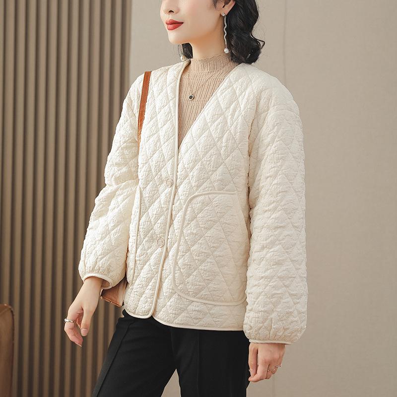

Design Rhombus V-neck jacket for women s autumn and winter casual outer wear short clothes S-80-105 білий