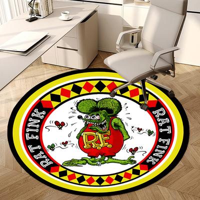 1pc Rat Fink Logo Round Carpet, Made of Polyester,Perfect for Decorating Office Chairs, Living Rooms
