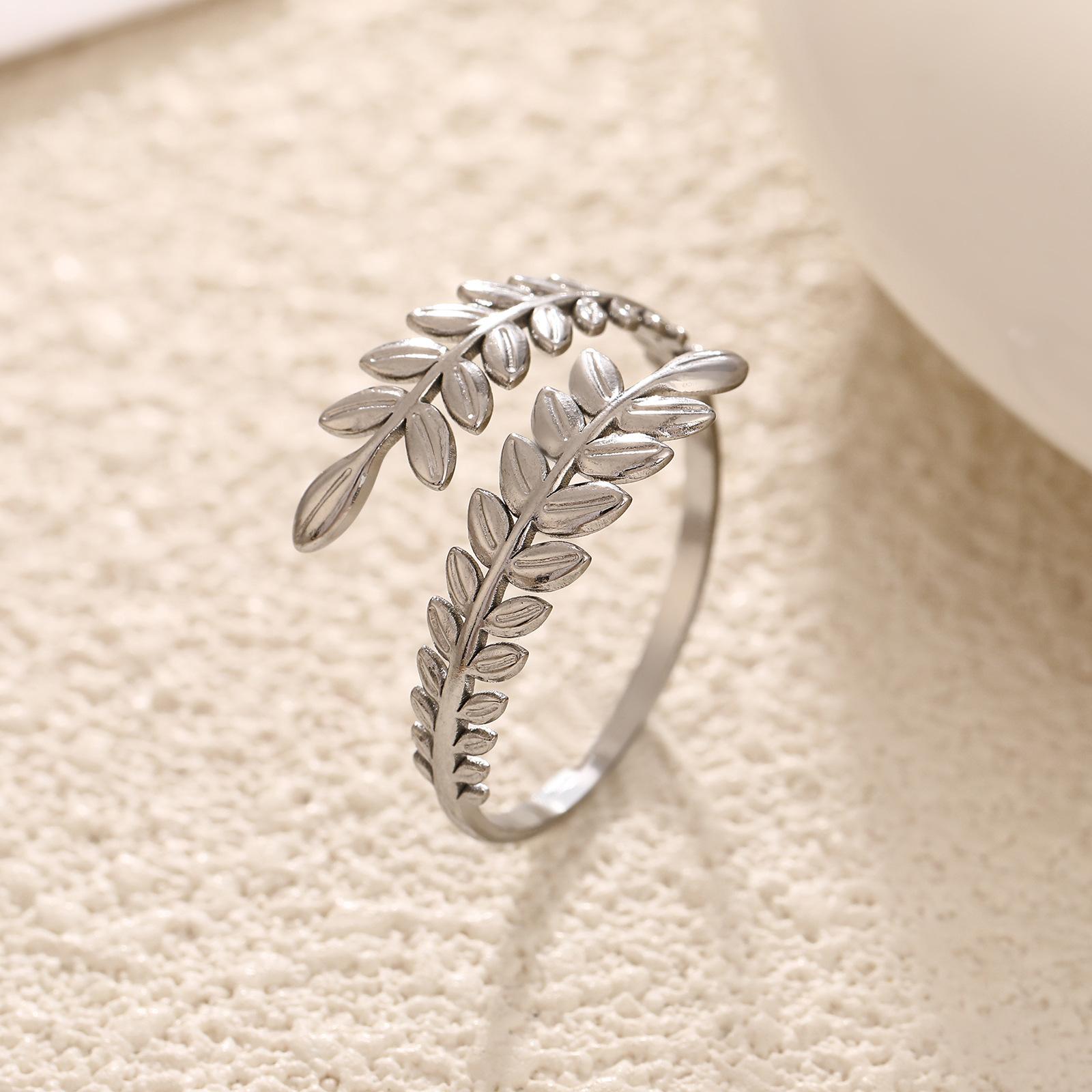

Women Leaves Finger Ring Stainless Steel Gold Color Trendy Open Rings Zircon Birthday Gift Wholesale resizable