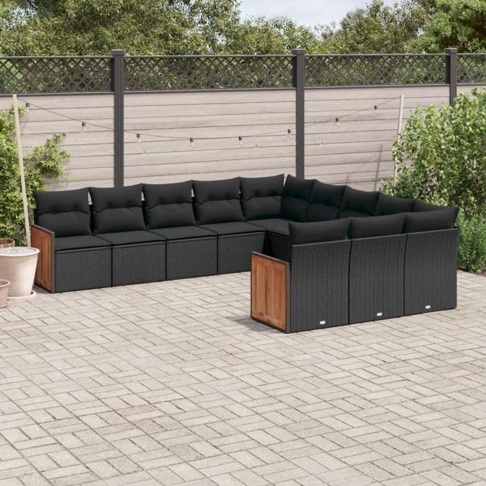 VidaXL Garden Lounge Set with Cushions 11 Pcs, Patio Sofas, Furniture Set, Outdoor Terrace Furniture, Black 3260508