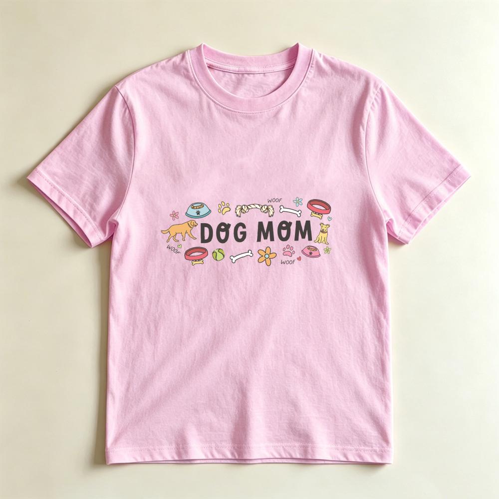 Cute Dog Mom Tee Dog Mom Life Short Sleeve Unisex Summer Daily Life Casual Crewneck Cotton Tshirt Fur Mom Gift Tshirt