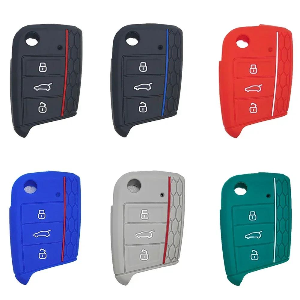 Silicone Car Key Cover Case For Volkswagen VW Golf 7 Polo Tiguan Kodiaq Karoq mk7 Skoda Octavia A7 SEAT Leon Ibiza Fob 3 Buttons