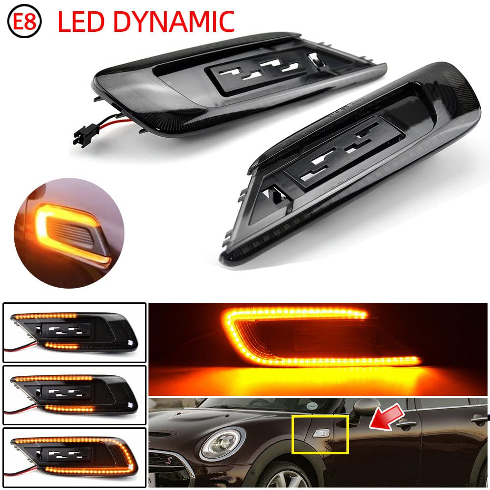 2pcs Car LED Dynamic Turn Signal Light,Smoke Black Lens Yellow LED Dynamic Side Marker