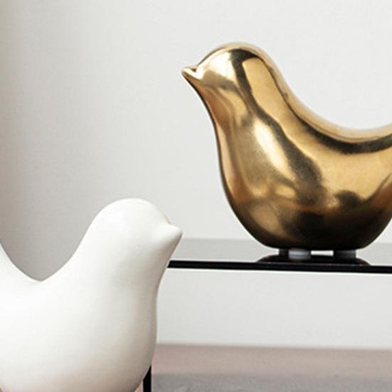 Ceramic Abstract Black Bird Statue Sculpture White Golden Bird Figurine Modern Home Office Living Room Tabletop
