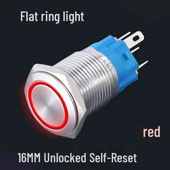 16MM Waterproof Metal Push Button Switch, Non-locking, Self-resetting, with Power Indicator Light, Compatible with 12V/24V Systems
