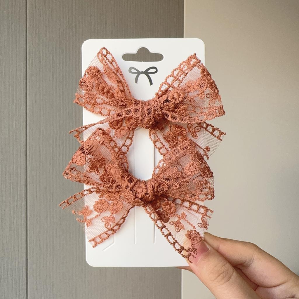 2Pcs/Set Cute Solid Lace Cutout Bowknot Hair Clips for Baby Girls Handmade Bows Hairpin Barrettes Headwear Kids Hair Accessories