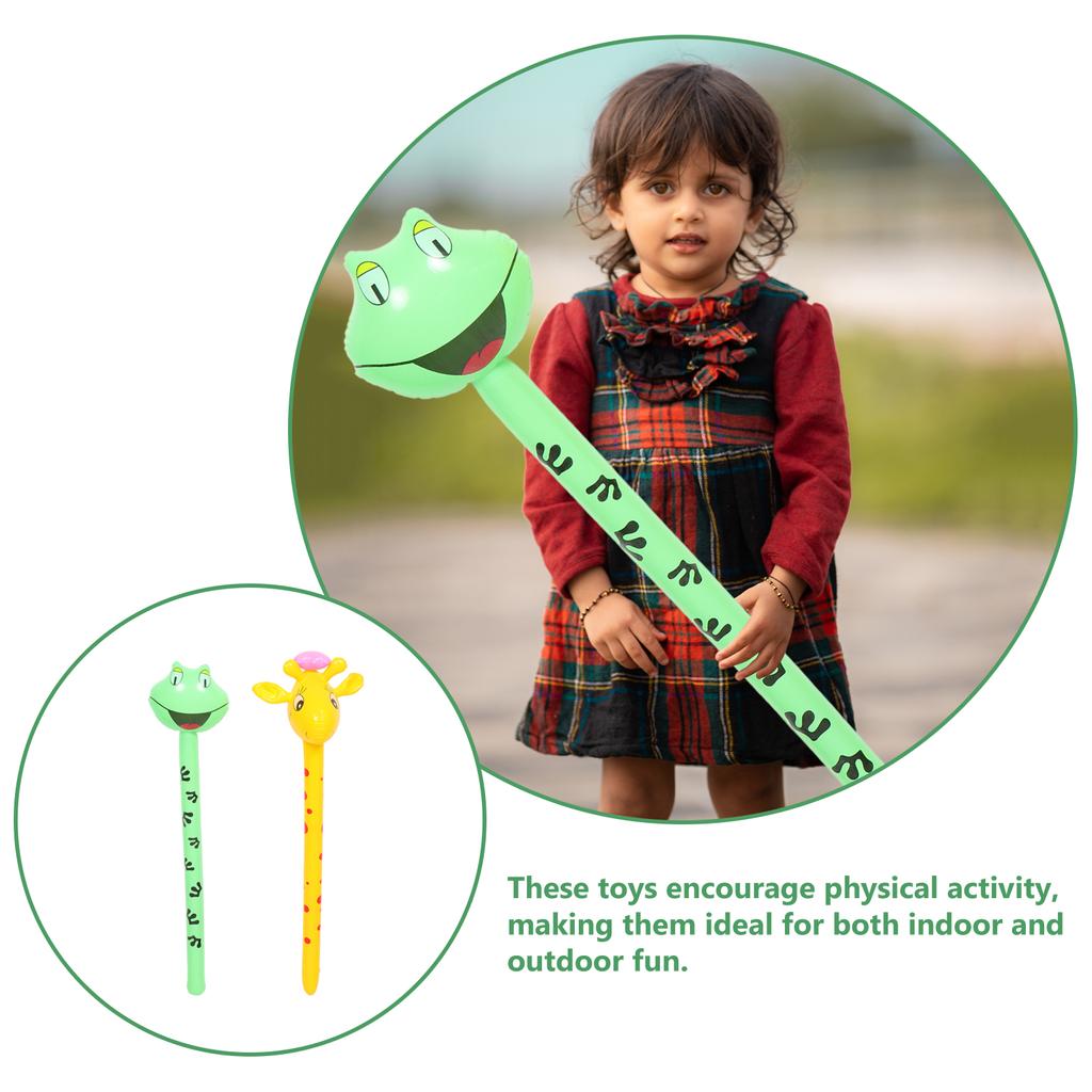 2Pcs Inflatable Animal Head Toys Jungle Balloon Sticks Blow Up Giraffe Frog Hammer Toy Balloons Accessories Child Play Party Fun