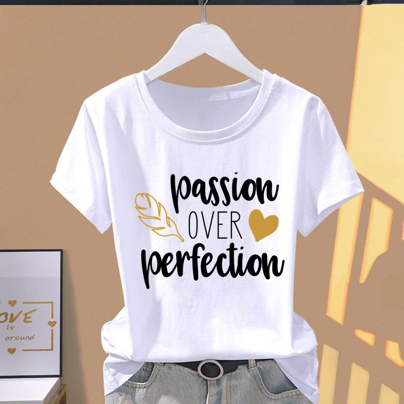 (Asian Size) Letter Flower Trend Short Sleeve T-shirts Women's Top T Clothing Print  Fashion Female Casual O-neck Graphic Tee