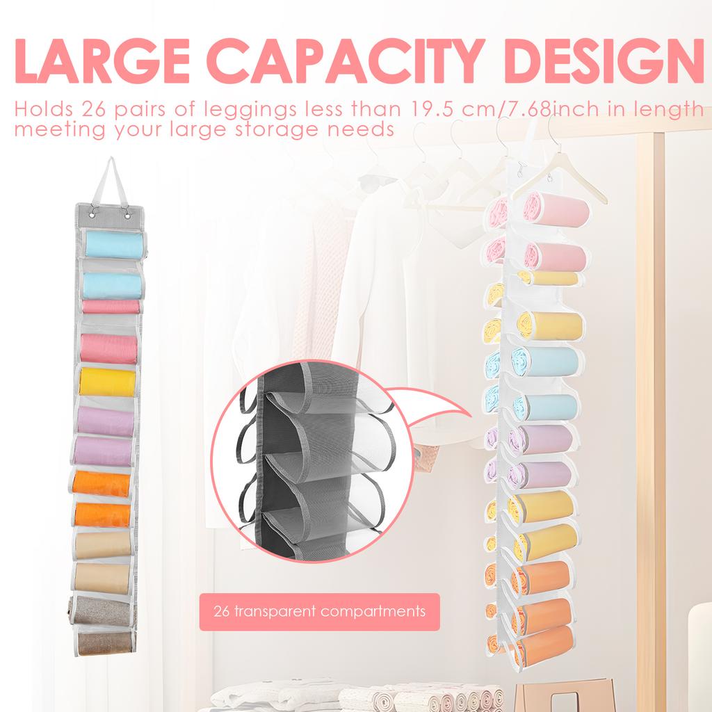 Hanging Yoga Legging Storage Organizer Oxford Cloth Legging Storage Hanger with 26 Pockets Closets Roll Holder for Yoga T Shirts
