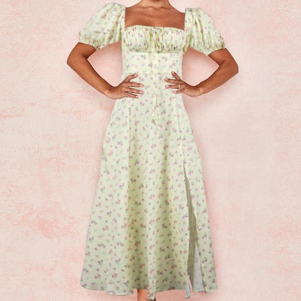 Women's Printed French Floral Backless Slim-fitting Suspender Split-ended Dress