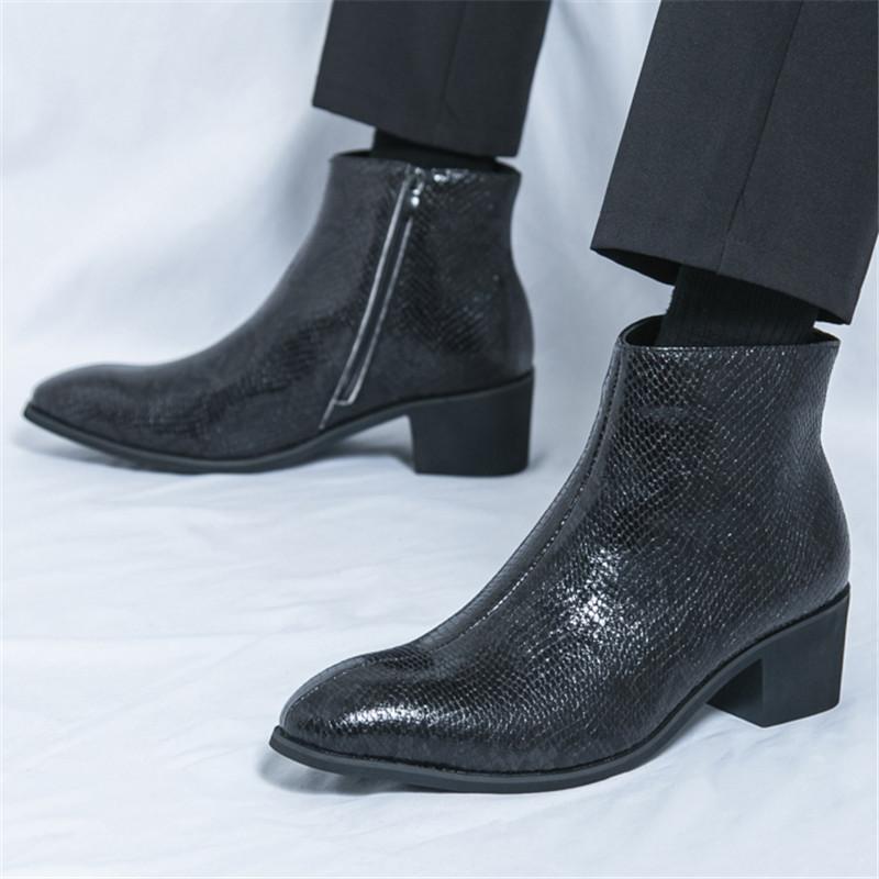 Fashion New Winter Fashion High Tops Punk Snakeskin Pattern Chelsea Ankle Boots Men's Casual Luxury Brand High-top Shoes Zapatos Hombre