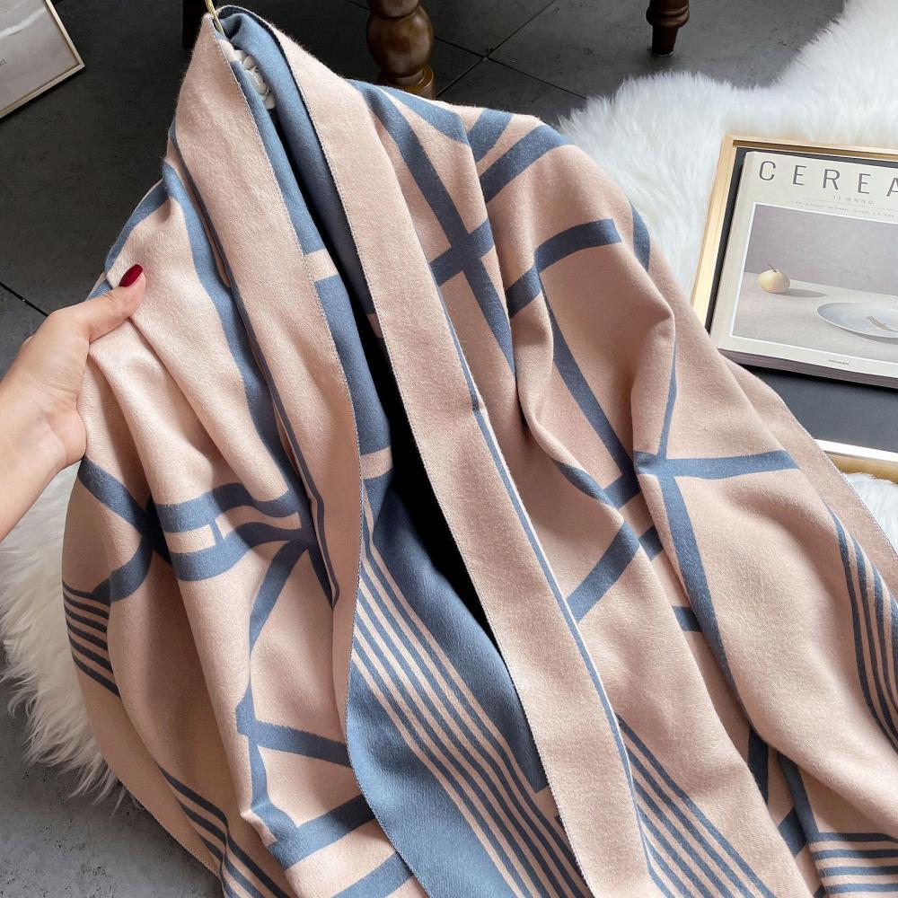 צעיף קשמיר סתיו חורף לנשים צעיף עבה דו-צדדי