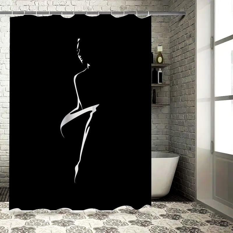 Minimalist Silhouette Design Waterproof Shower Curtain Heat Resistant Machine Washable Non-Transparent 180x180cm