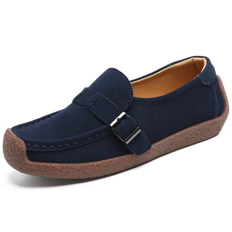 British Style Slip-On Comfortable Moccasins Ladies Non-Slip Mother Walking Shoes Spring Cow Suede Lightweight Casual Shoes Women