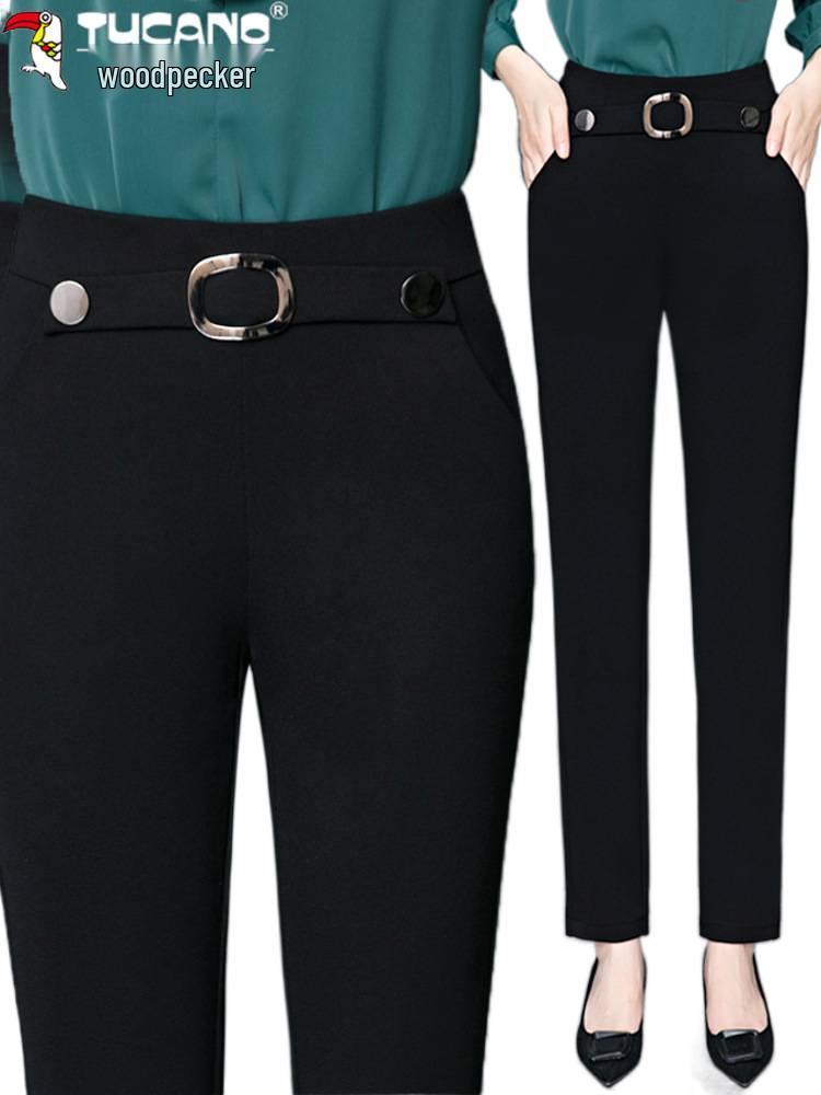 Woodpecker Autumn Women's High Waist Straight-Leg Draped Suit Pants